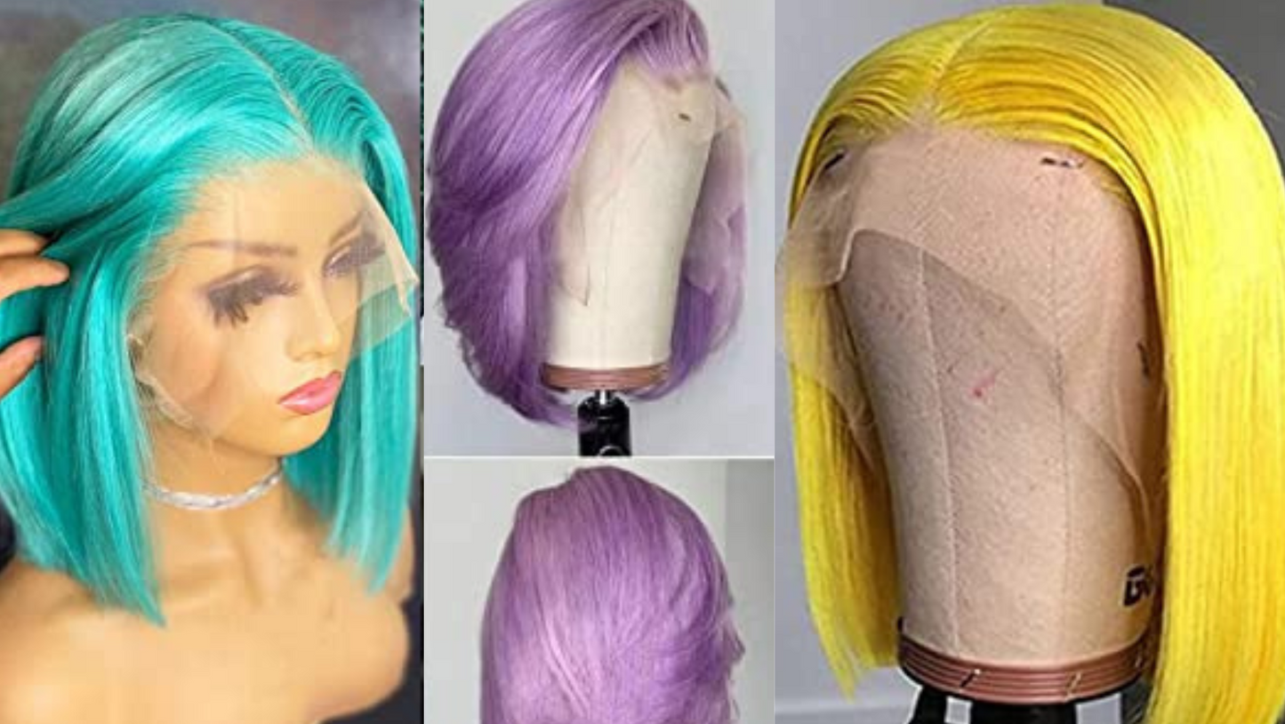 13X4 HD Colored ( Yellow, Aquamarine, Lilac)10A Bob Wigs 180%