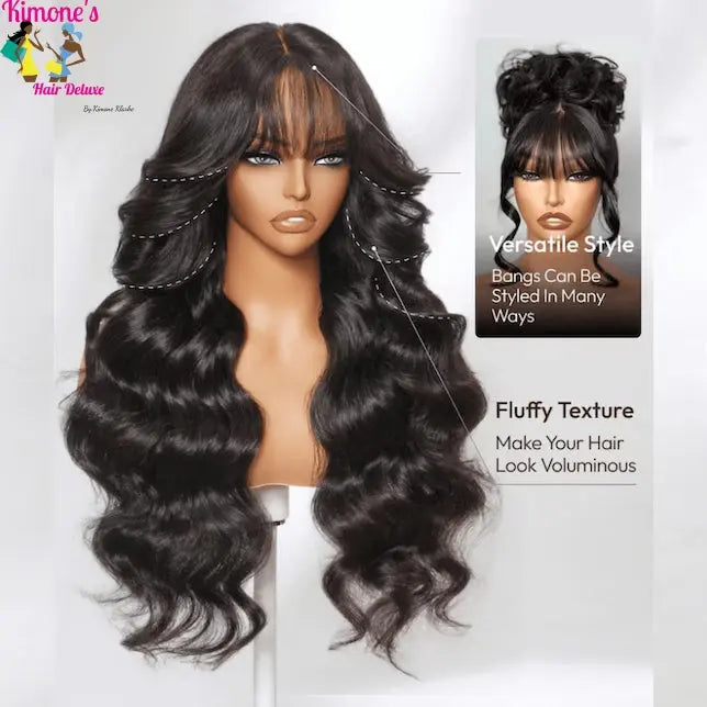 UNice 7x5 & 13x4 Lace Loose Wave Wispy Bangs Wig 100% Human Hair Glueless Wigs Dropshipman