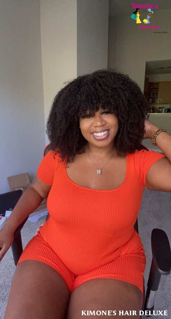 Afro Kinky Curly Wig With Bangs Full Machine Made Scalp Top 200% Density Virgin Brazilian Short