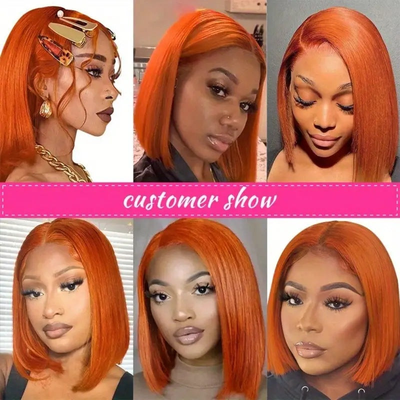 Ginger Orange Bob Wig Human Hair | 13x4 Lace Front Straight Bob