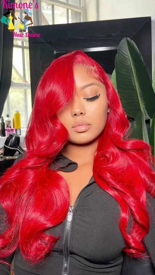 Bold Color Body Wave Wig | Hot Red | 13x6 HD Lace | 180%-250% Density | Brazilian Remy Kimone's Hair Deluxe