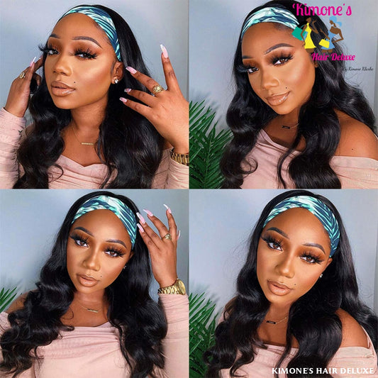 Body Wave Headband Wig Machine Made Wigs Natural Color Brazilian Glueless Long Wavy Half With