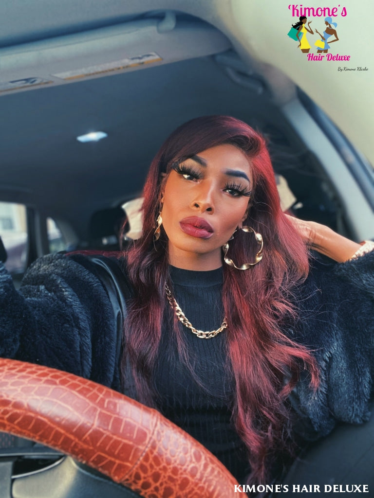 Burgundy Straight 360 Lace Front Human Hair Wigs 99J 150% Peruvian Remy Wig Preplucked With Baby