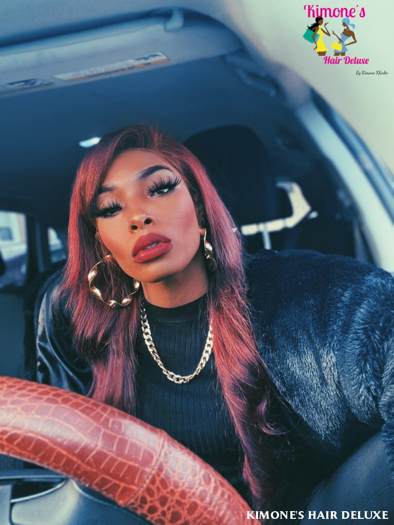 Burgundy Straight 360 Lace Front Human Hair Wigs 99J 150% Peruvian Remy Wig Preplucked With Baby