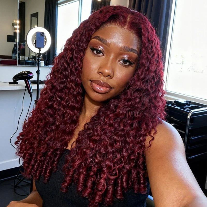 Bold Color Burmese Curly Wig | 99J | 13x6 HD Lace Front | 200% Density | 100% Virgin Human Hair | Kimone's Hair Deluxe Kimone's Hair Deluxe