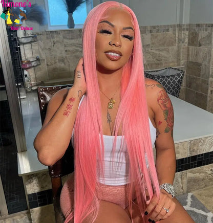 Bold Color Statement Wig | Light Pink Straight Stripe | 13x4 Lace Front | 150% & 180% Density Kimone's Hair Deluxe