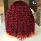 Burgundy Red 99J Front Wigs 180% Density Brazilian Deep Wave Remy Human Hair Wig Preplucked