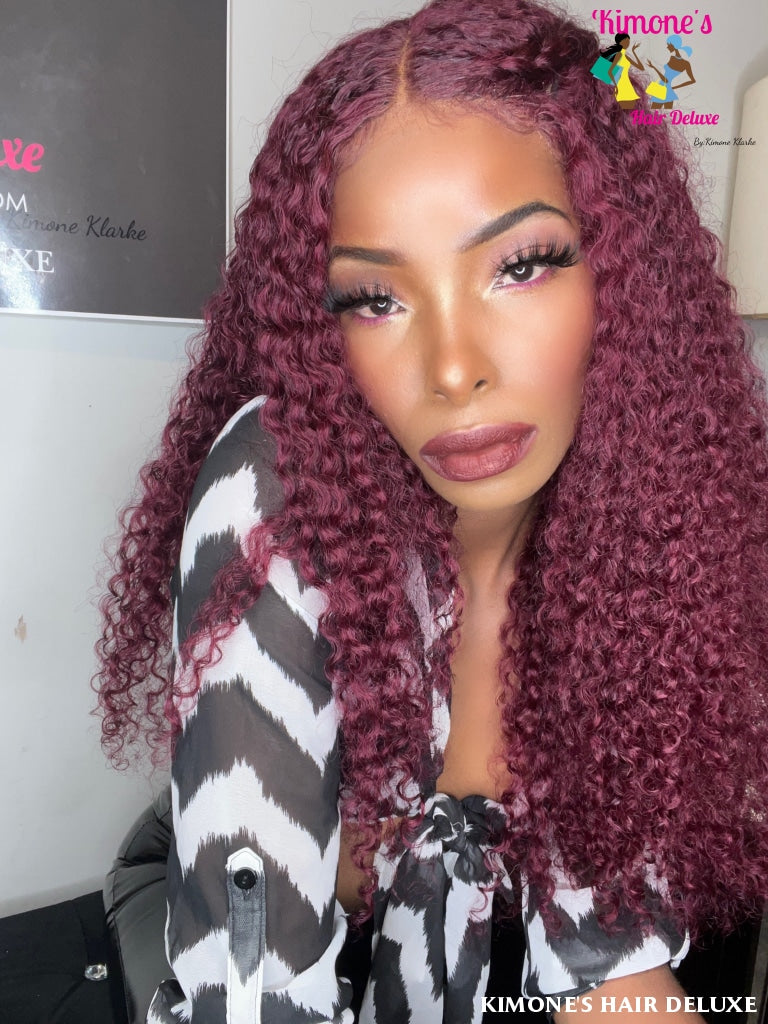 Cherry Burgundy Red 99J 13X4 Transparent Lace Kinky Curly Lace Front Wigs 180% Density Brazilian