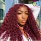 Cherry Burgundy Red 99J 13X4 Transparent Lace Kinky Curly Lace Front Wigs 180% Density Brazilian