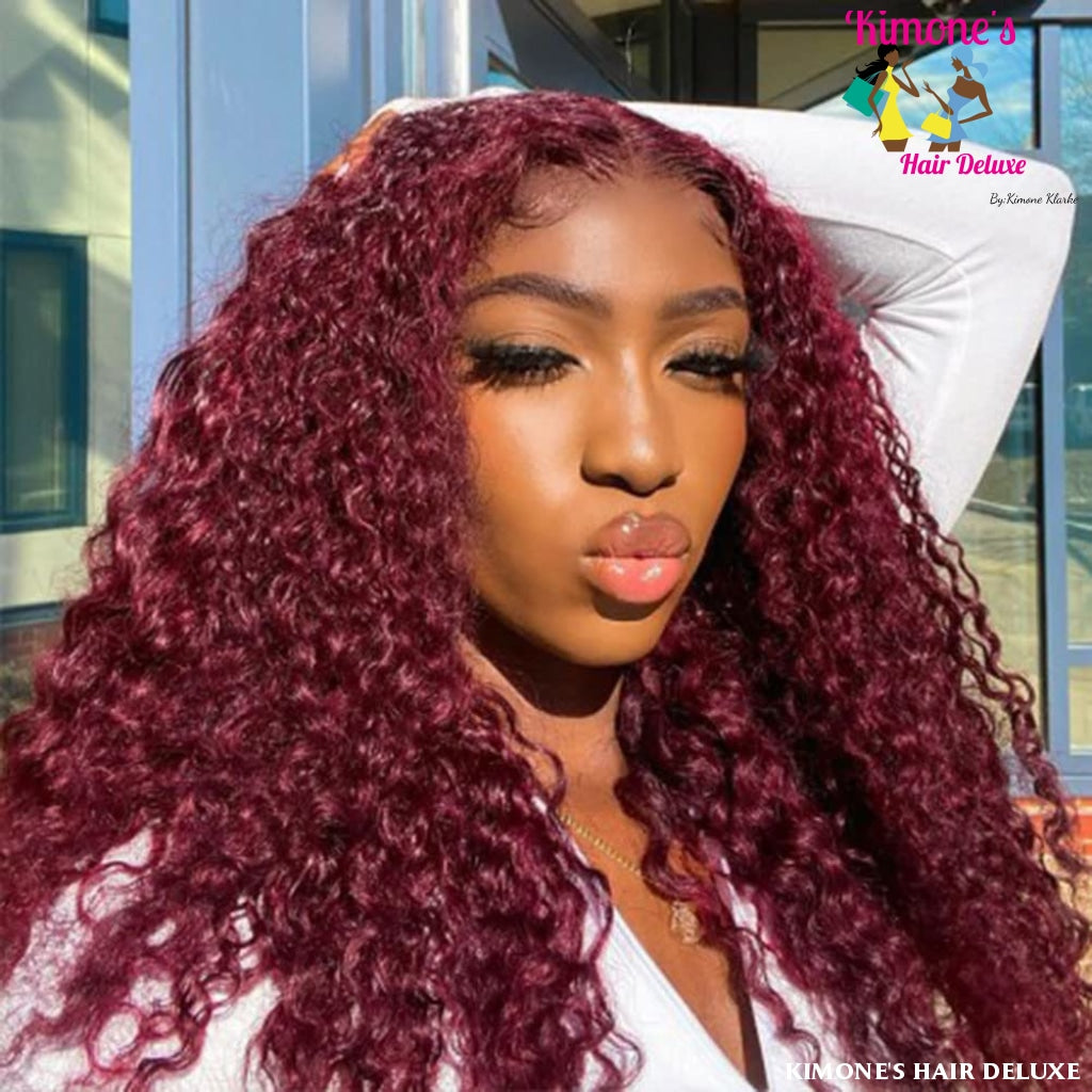 Cherry Burgundy Red 99J 13X4 Transparent Lace Kinky Curly Lace Front Wigs 180% Density Brazilian