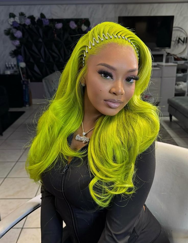 Neon Green Body Wave & Straight Wig | 13x6 HD Lace Front | Virgin Human Hair | Pre-Plucked | Kimone's Hair Deluxe Kimone's Hair Deluxe