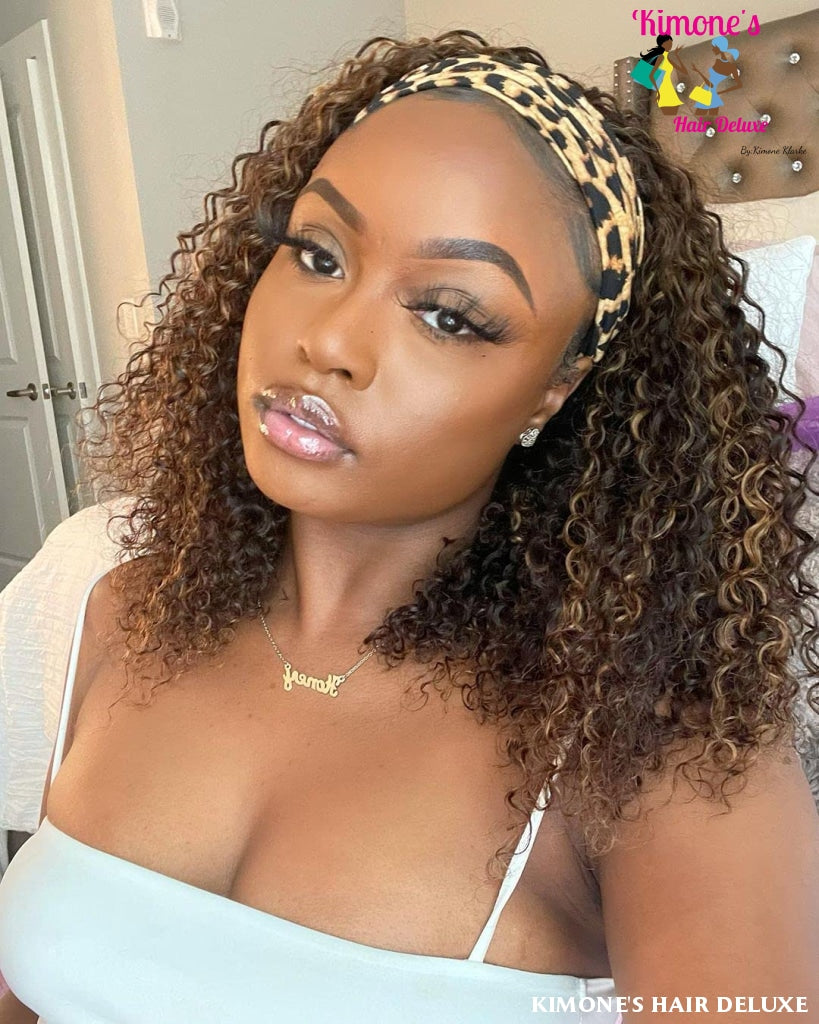 Deep Wave Headband Wig With Highlights #2/27 Human Hair Ombre 12 200168148