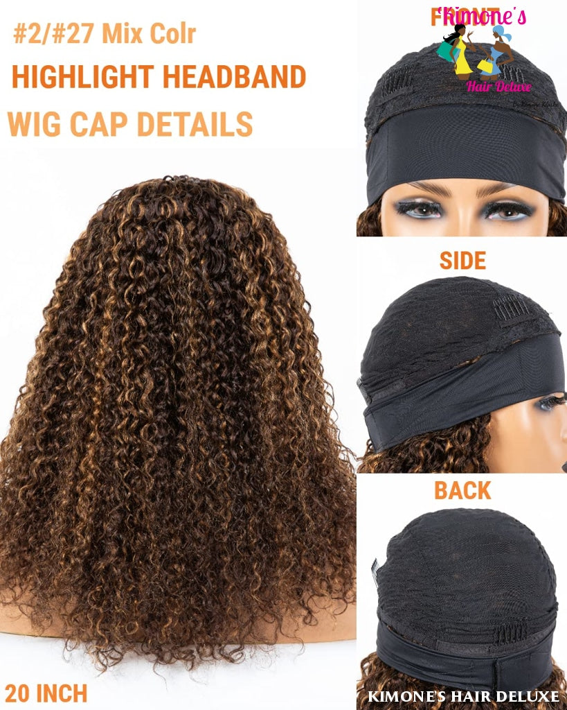 Deep Wave Headband Wig With Highlights #2/27 Human Hair Ombre 200168148