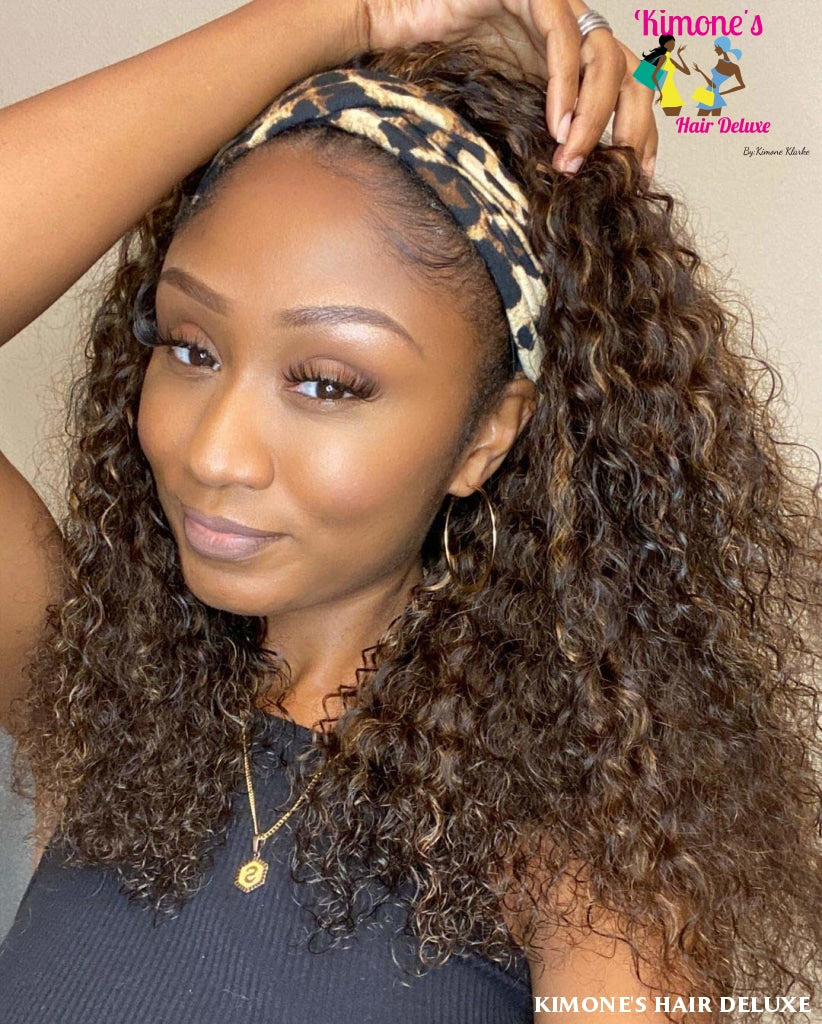 Deep Wave Headband Wig With Highlights #2/27 Human Hair Ombre 200168148