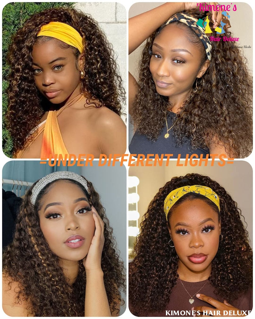 Deep Wave Headband Wig With Highlights #2/27 Human Hair Ombre 200168148