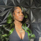 Black Green Skunk Stripe Body Wave Wig | 13x4 HD Lace Front | 180% Density | Pre-Plucked | Kimone's Hair Deluxe Kimone's Hair Deluxe