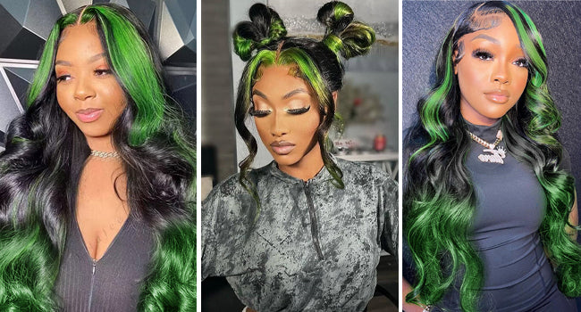 13x4 HD  Green Skunk stripe 180% Brazillian Remy Lace Front 14-26