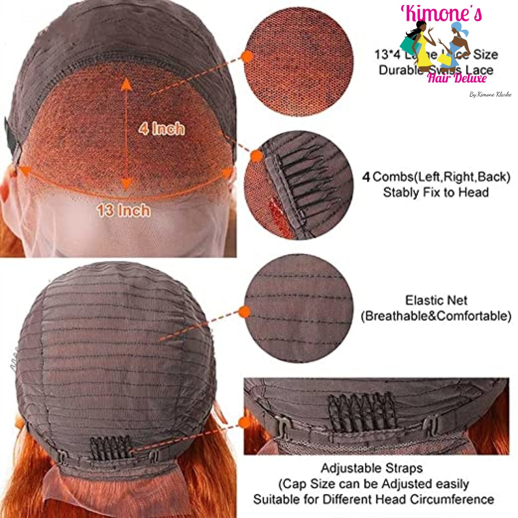 Ginger Orange Straight 13X4 #33 Hd Transparent Lace Front Wig 180% Density Ombre Color Brazilian