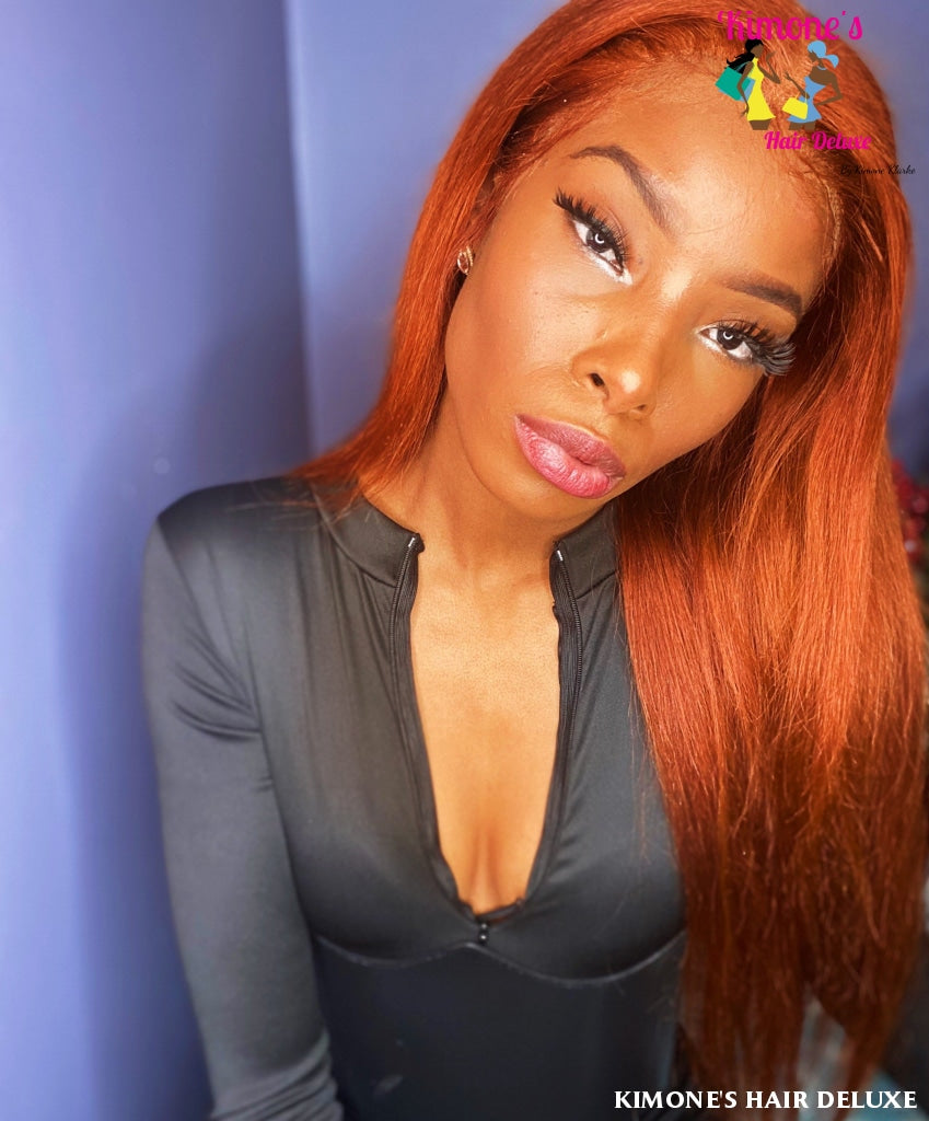 Ginger Orange Straight 13X4 #33 Lace Front Wig 180% Density Ombre Color Brazilian Remy Human Hair
