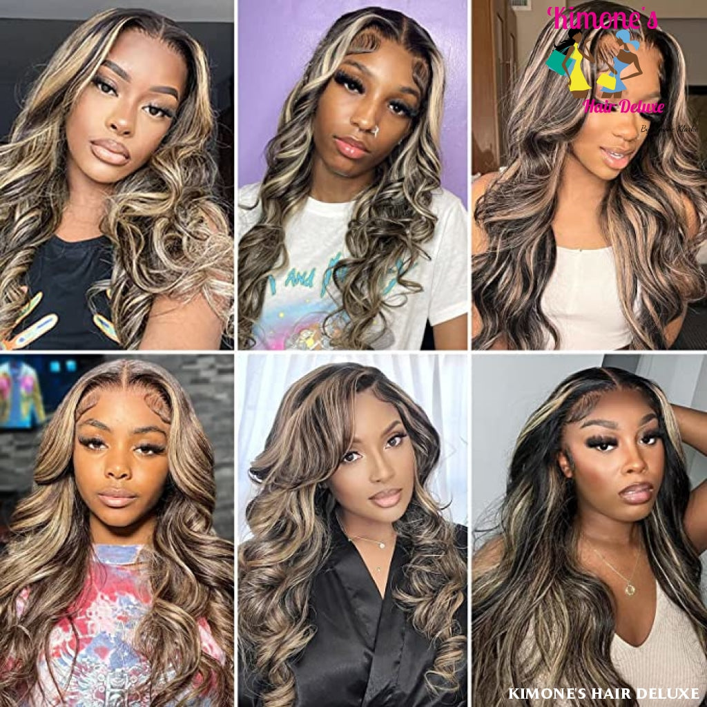 Hd Transparent #1B/613 Blonde Balyage Body Wave Lace Front Wigs 10-26 Inch 180% Hair