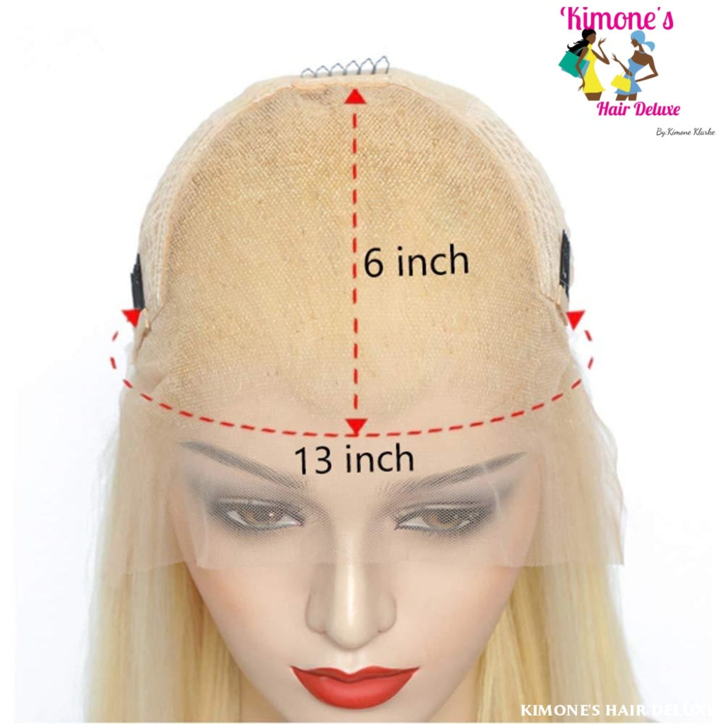 Inside view of a 613 Blonde Body Wave Wig showing 13x6 HD Transparent Lace dimensions and cap construction.