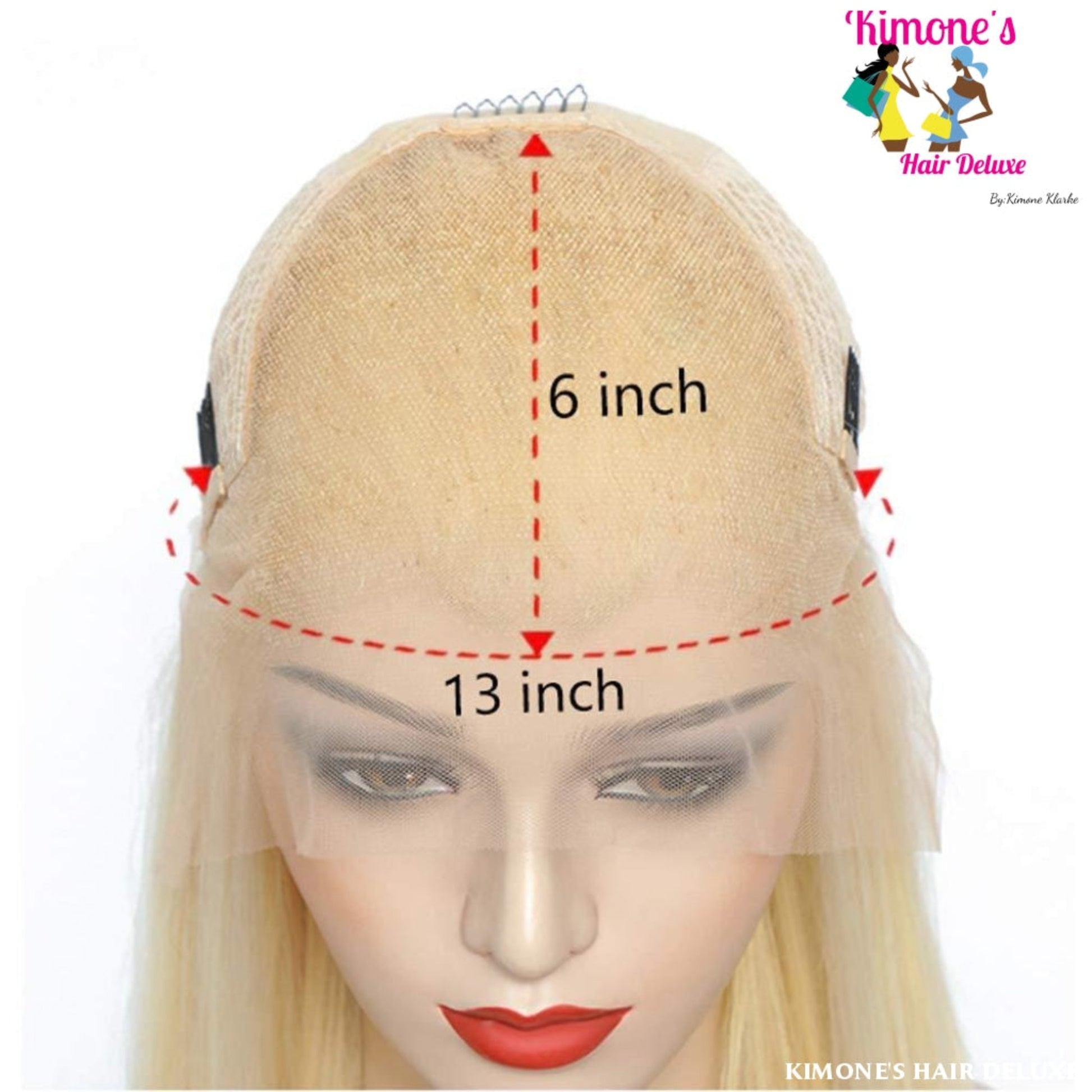 Inside view of a 613 Blonde Body Wave Wig showing 13x6 HD Transparent Lace dimensions and cap construction.