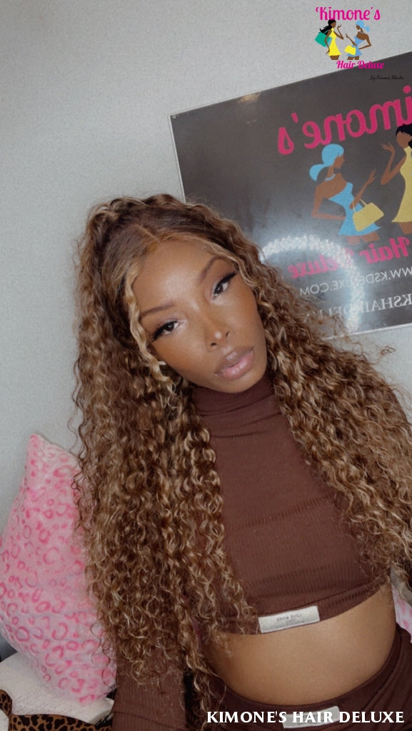Highlight 13X4 Transparent 4/27 Ombre Lace Frontal Wigs Pre Plucked 10A Brazilian Remy Hair Wig