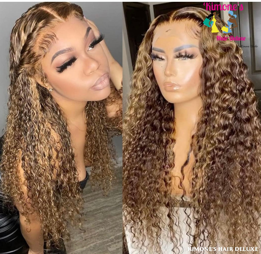 Highlight 13X4 Transparent 4/27 Ombre Lace Frontal Wigs Pre Plucked 10A Brazilian Remy Hair Wig