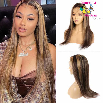 Highlight 13X6 Straight Lace Front Wig Human Hair Piano Color Brazilian 4/27 Frontal Pre Plucked