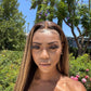 Highlight 4-27 Straight Human Hair 13X4 Transparent Lace Front 180%pre Plucked Brazilian Remy Wig