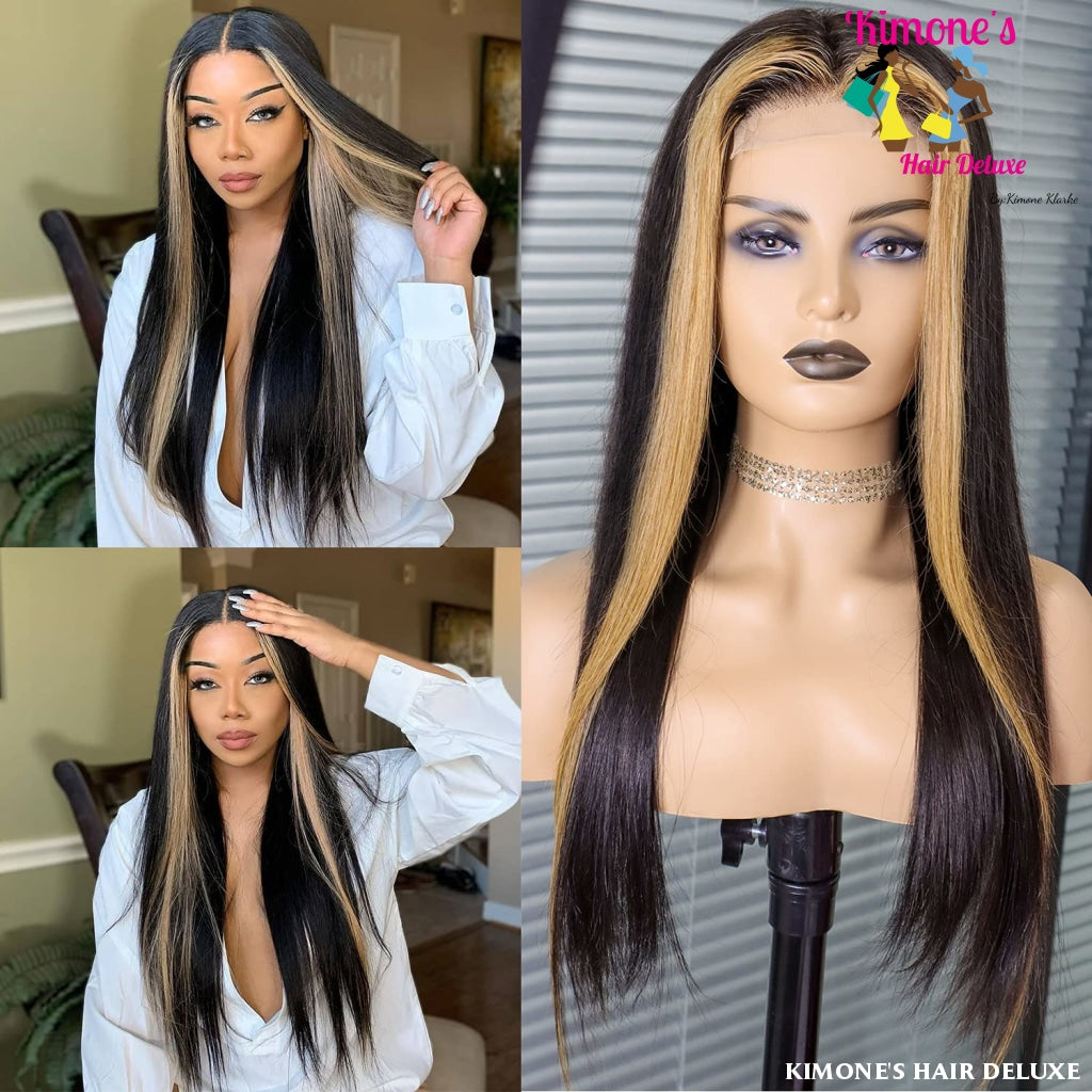 Highlight Lace Front Wigs Human Hair Silky Straight Blonde T27 Color Pre Plucked 220% Density 12A