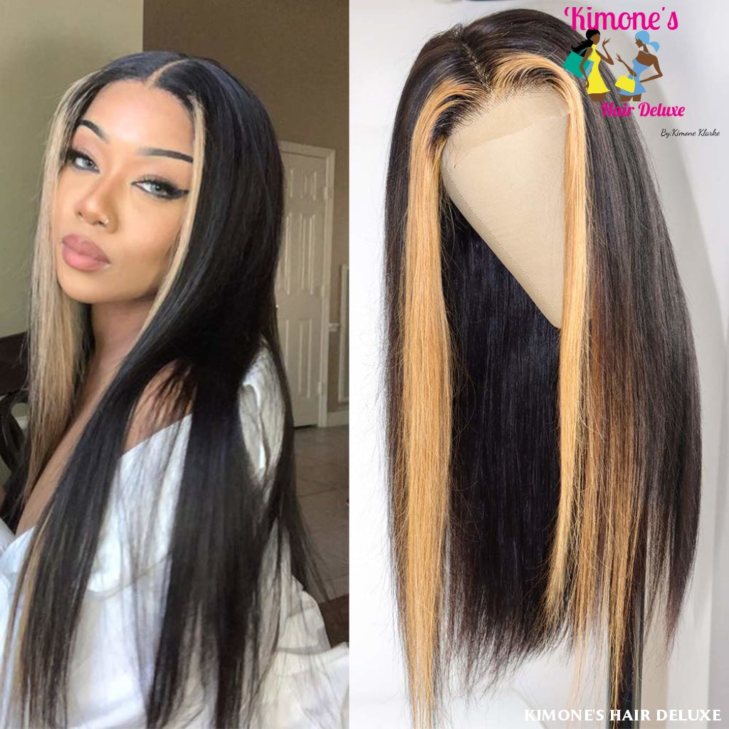 Highlight Lace Front Wigs Human Hair Silky Straight Blonde T27 Color Pre Plucked 220% Density 12A