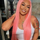 12A Pink Colored 13x4  Lace Wig 180%  HD Transparent Wig 10-26