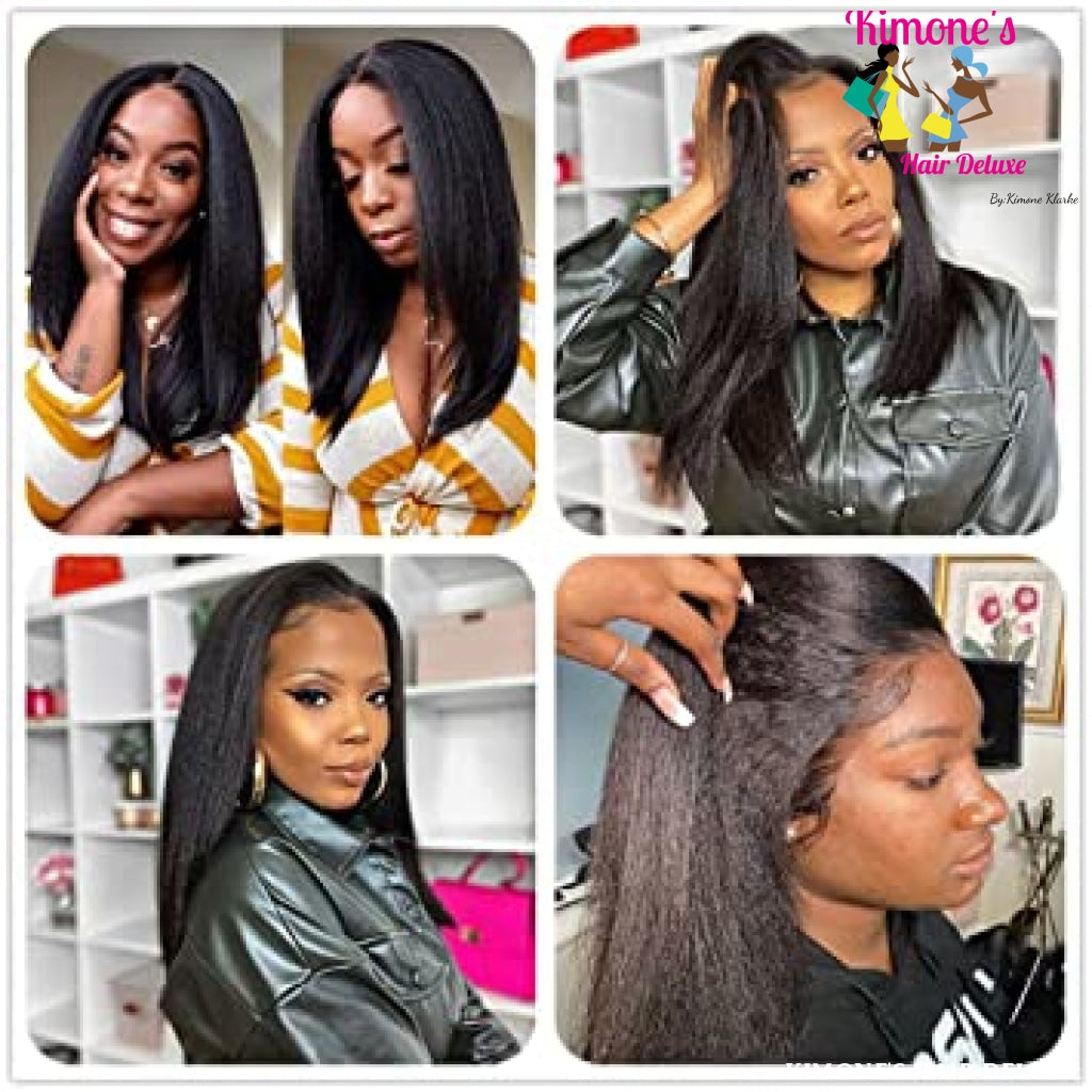 Itallian Yaki Lace Front Wigs 13X4 Transparent 10A Kinky Straight Human Hair Wig Virgin Brazilian