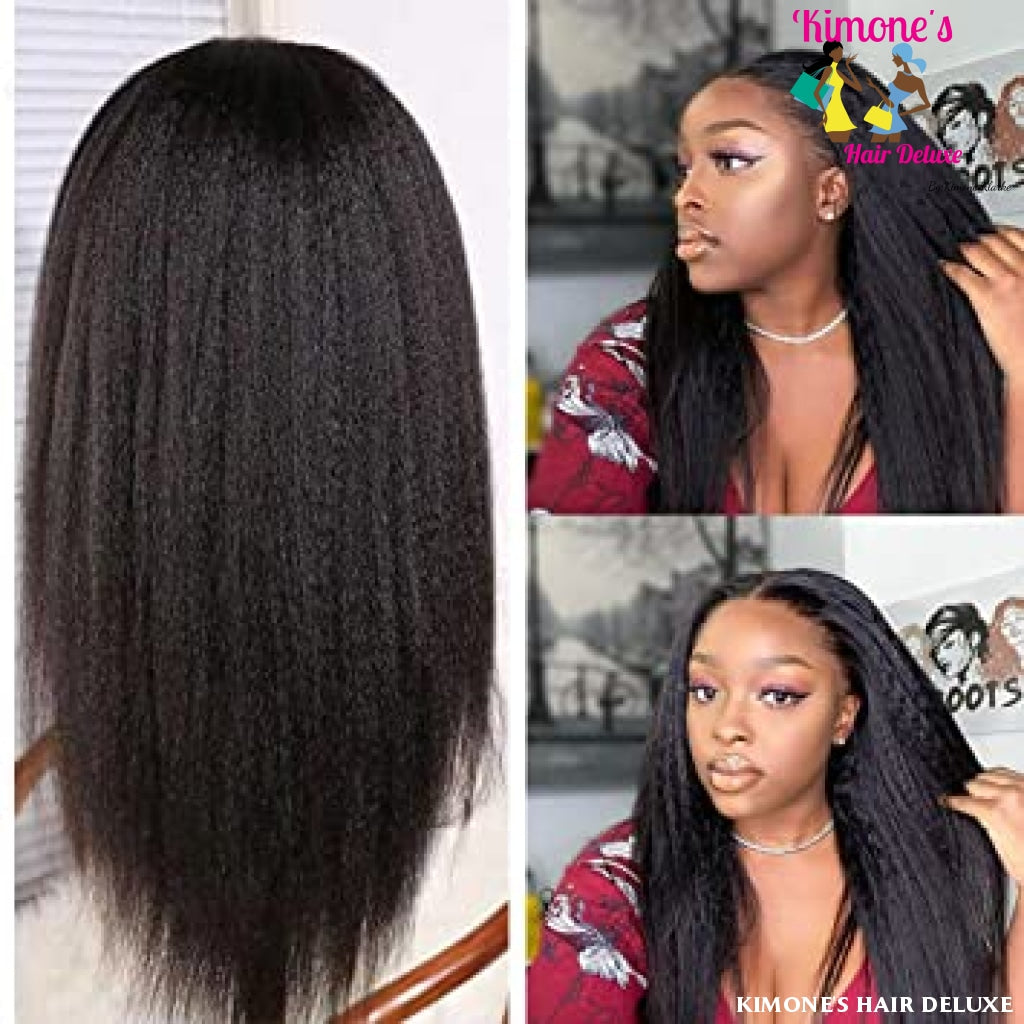 Itallian Yaki Lace Front Wigs 13X4 Transparent 10A Kinky Straight Human Hair Wig Virgin Brazilian
