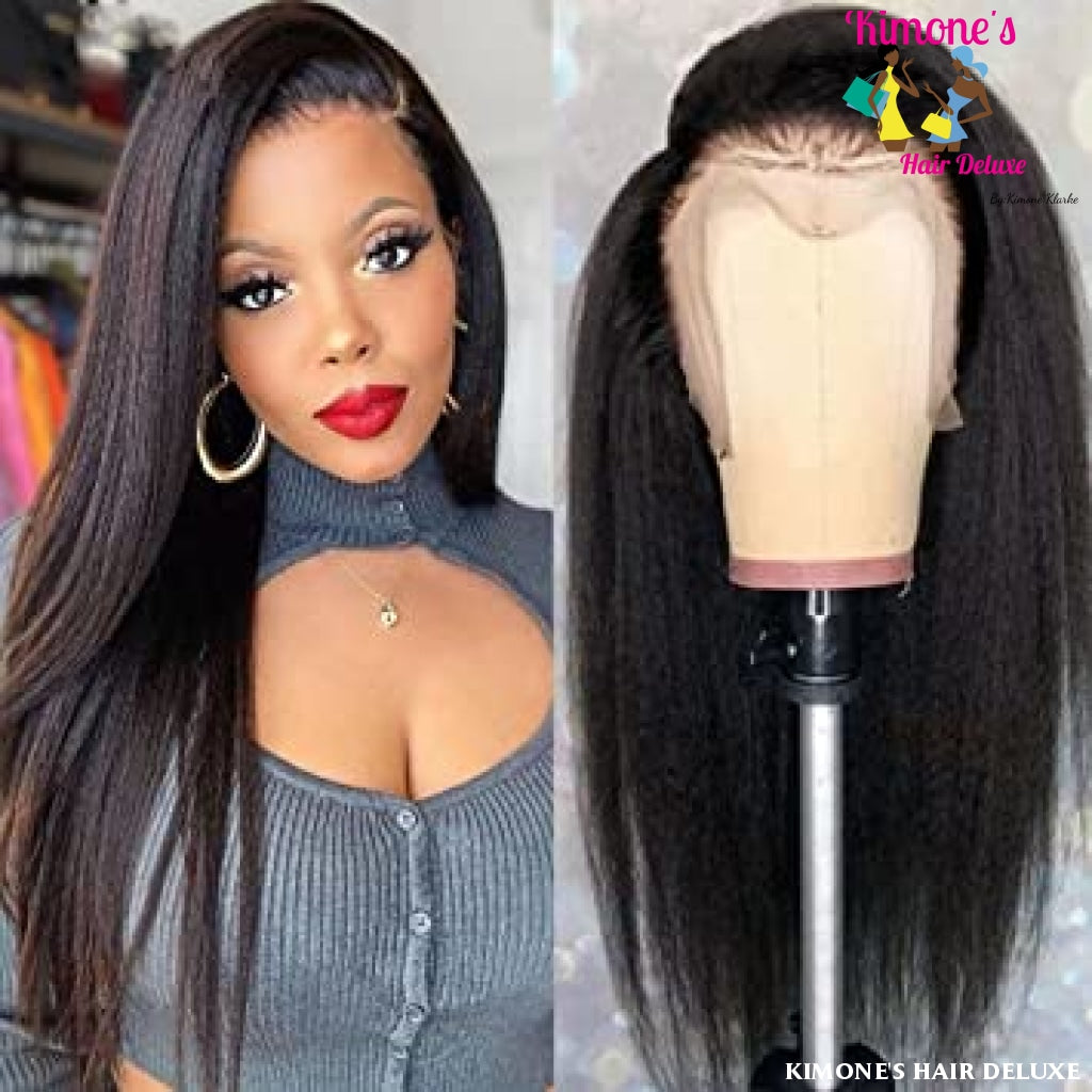 Itallian Yaki Lace Front Wigs 13X4 Transparent 10A Kinky Straight Human Hair Wig Virgin Brazilian