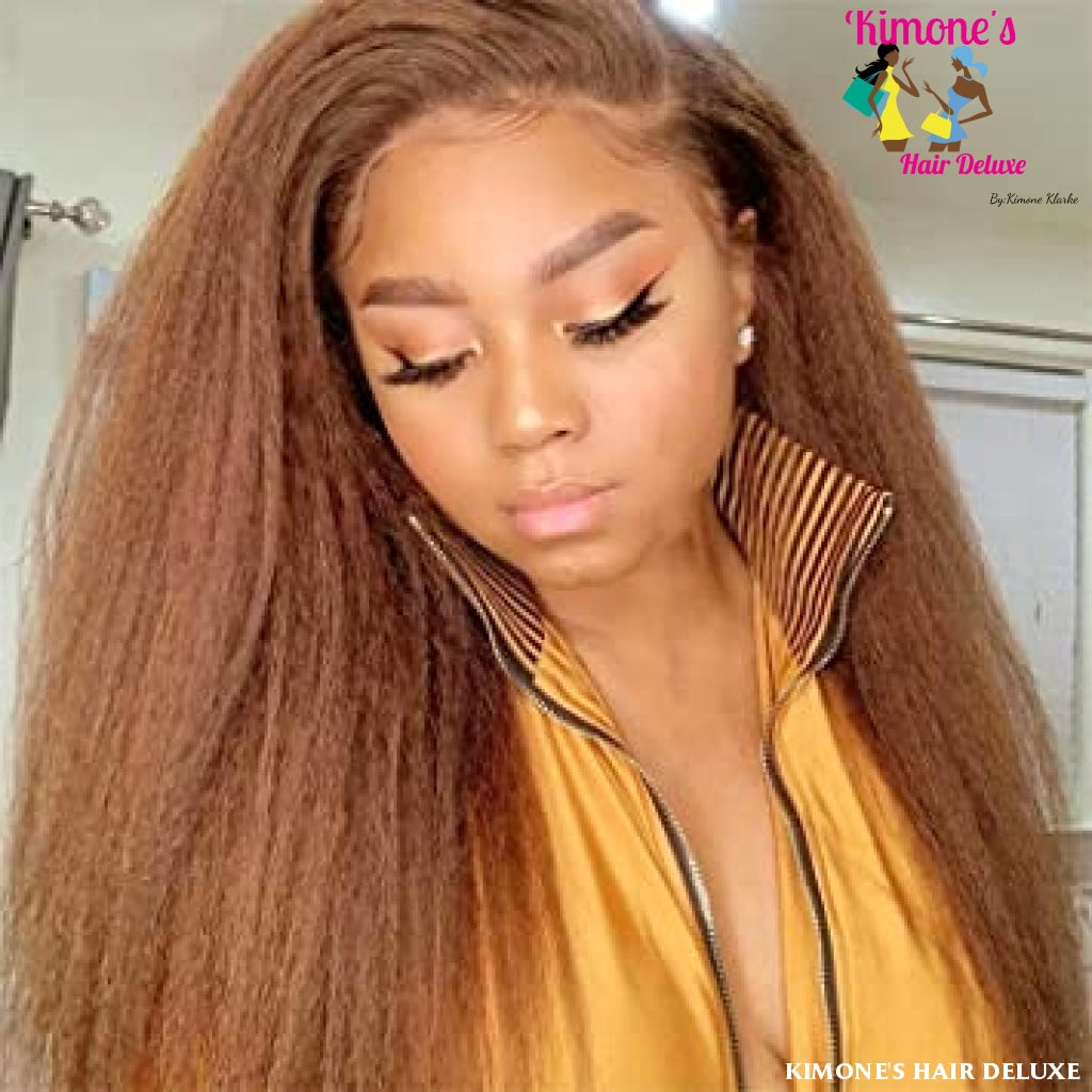 Itallian Yaki Lace Front Wigs 13X4 Transparent 10A Kinky Straight Human Hair Wig Virgin Brazilian