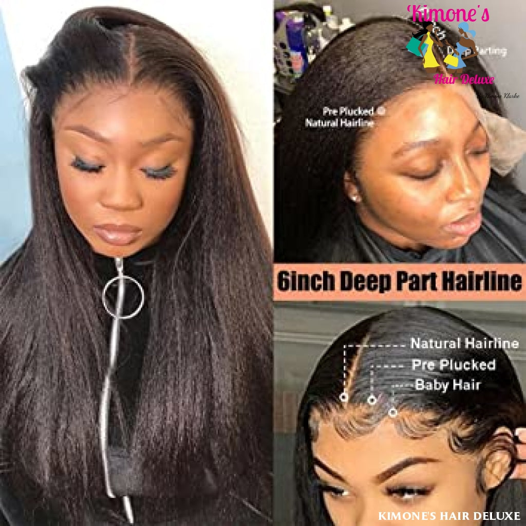 Itallian Yaki Lace Front Wigs 13X4 Transparent 10A Kinky Straight Human Hair Wig Virgin Brazilian