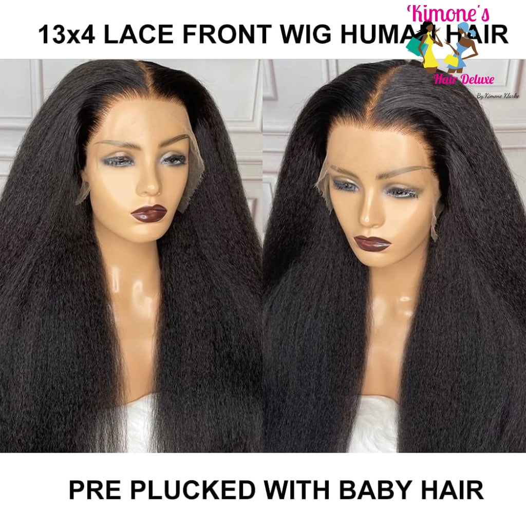 Itallian Yaki Lace Front Wigs 13X4 Transparent 10A Kinky Straight Human Hair Wig Virgin Brazilian