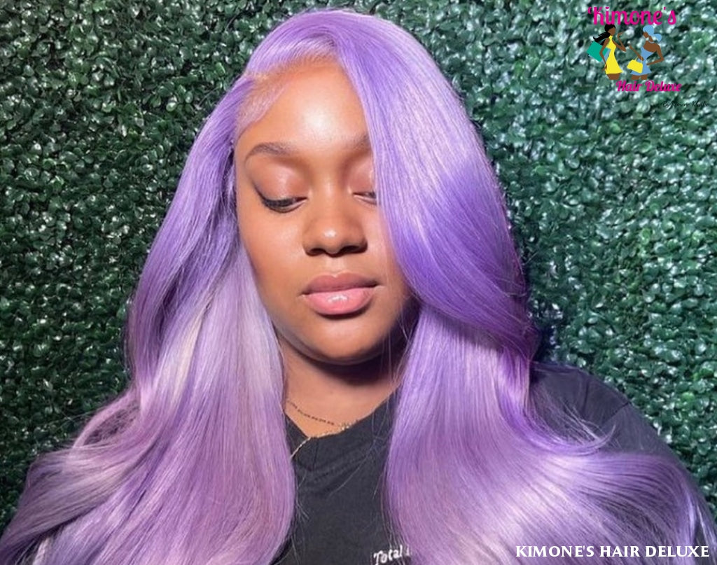 Purple Colored Lace Front Human Hair Wig Straight Brazilian Remy Transparent Wigs 13X6 150%