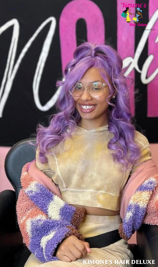 Lavender Colored Lace Front Human Hair Wig Straight Transparent Wigs 13X6 150% 200168148