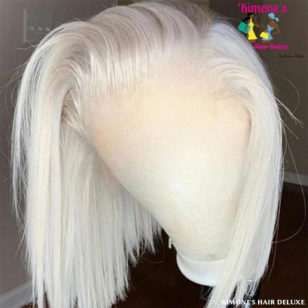 Ash White 60# Grey Platinum Blonde 13X4 Short Bob Human Hair Lace Front Wigs 150% Density Pre