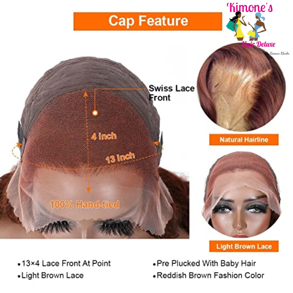 Reddish Brown 13X4 Lace Front Body Wave/ Straight Wig Human Hair For Women Brazilian Wavy Wigs Pre