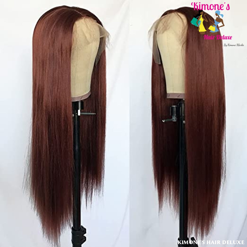 Reddish Brown 13X4 Transparent Lace Front Body Wave/ Straight 180% Brazilian Wavy Human Hair Wigs