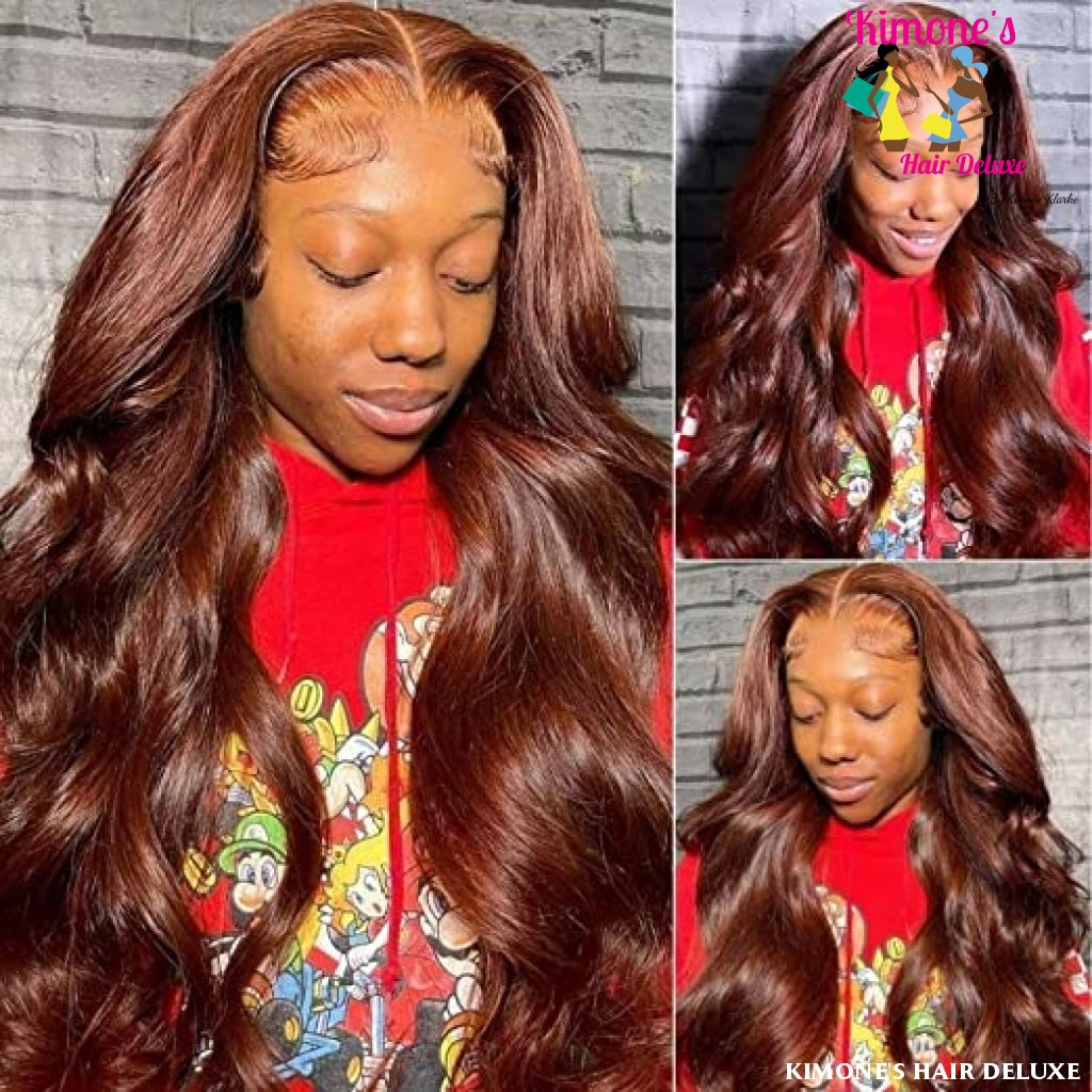 Reddish Brown 13X4 Transparent Lace Front Body Wave/ Straight 180% Brazilian Wavy Human Hair Wigs