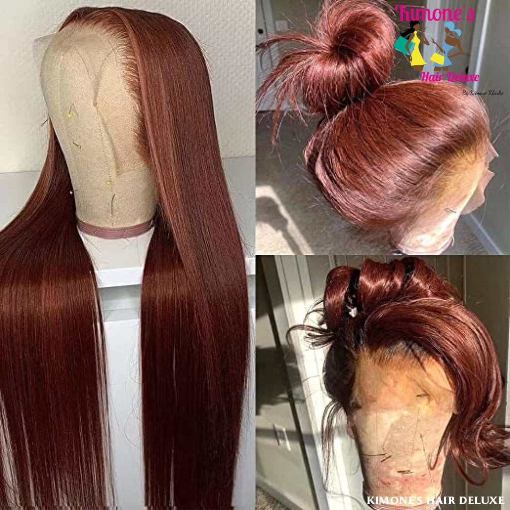 Reddish Brown 13X4 Transparent Lace Front Body Wave/ Straight 180% Brazilian Wavy Human Hair Wigs