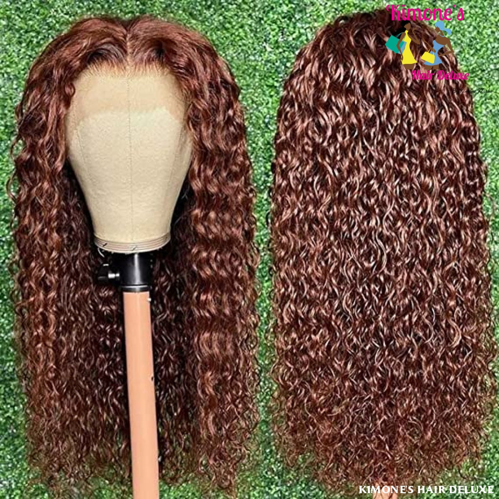 Reddish Brown Water Wave 13X4 Lace Front Wig Human Hair Wigs For Black Women 10A Grade Auburn Copper