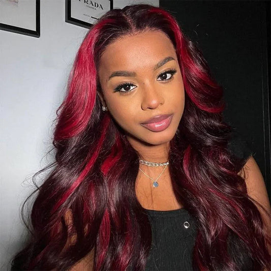 1B/99J Burgundy Highlight Body Wave Glueless Wig | 5x5 HD Lace | 200% Density | Kimone's Hair Deluxe Dropshipman