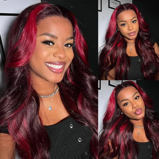 1B/99J Burgundy Highlight Body Wave Glueless Wig | 5x5 HD Lace | 200% Density | Kimone's Hair Deluxe Dropshipman