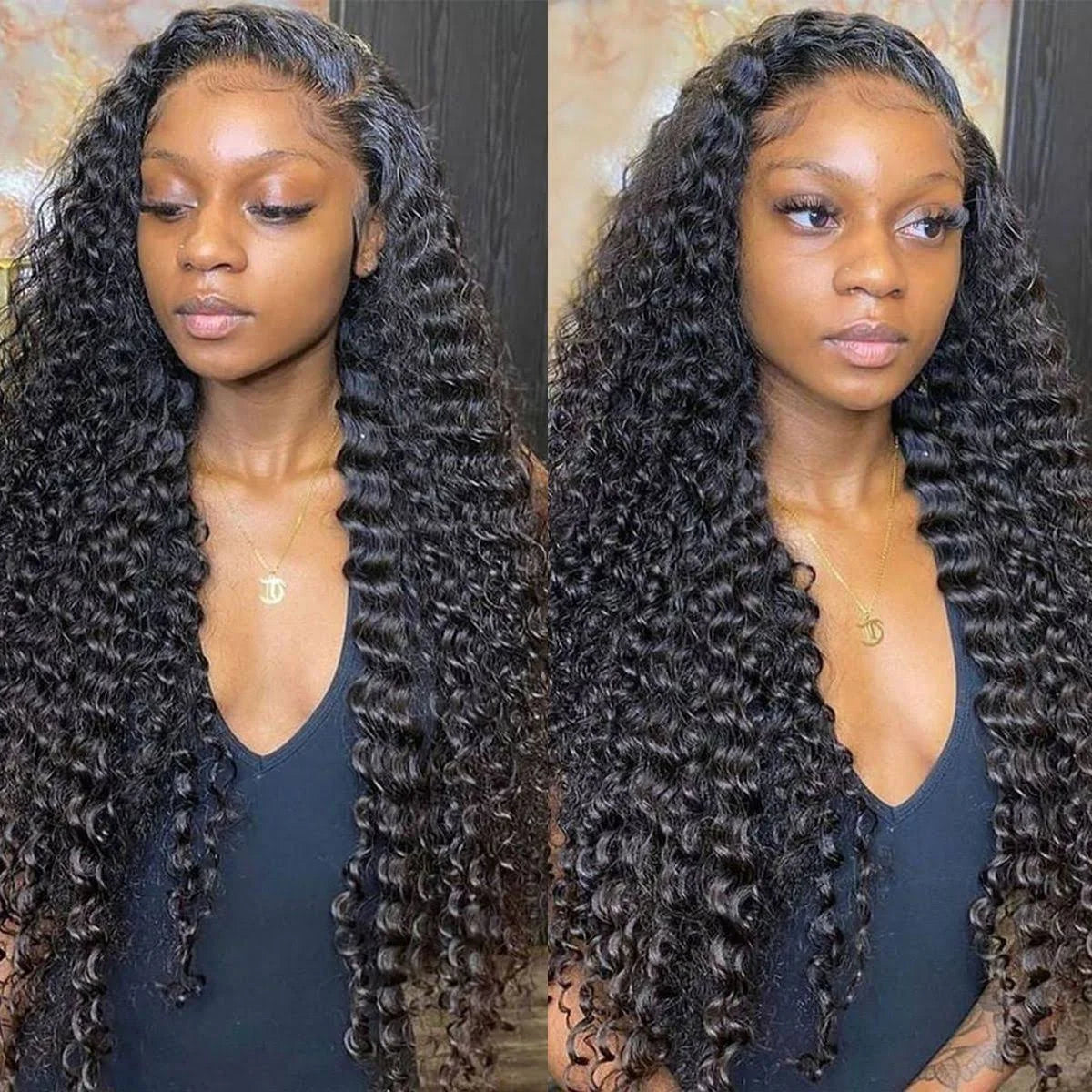 250 Density Brazilian Deep Wave Curly HD Lace Wig | Glueless 13x6 & 13x4 Lace Front | Pre-Plucked Human Hair Wig